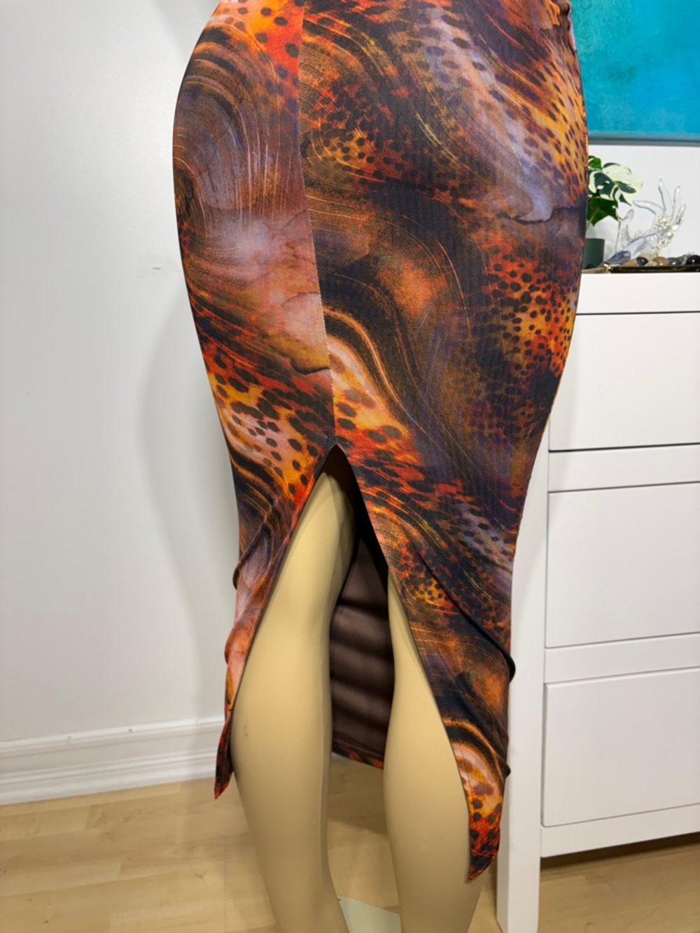 Sleeveless Midi Bodycon Dress in Multi-Color Animal Print - Picture 9 of 10